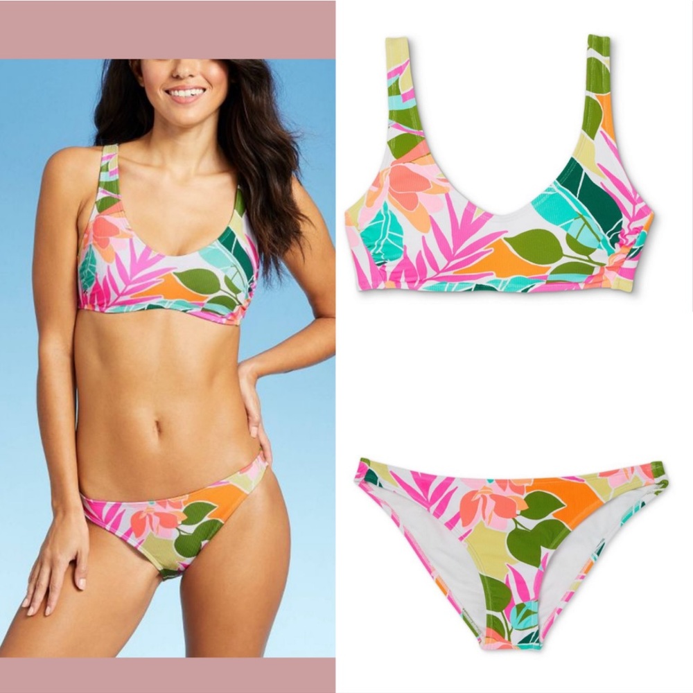 Ribbed Bralette Bikini set Xhilaration Multi Tropical Print